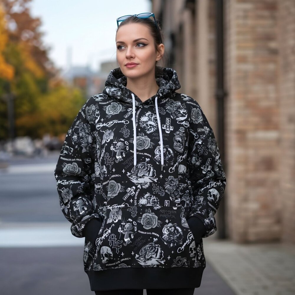 A$$holes Live Forever ✦ Skull & Rose Zip Hoodie ✦ Black Unisex Streetwear Goth S - Picture 4 of 11